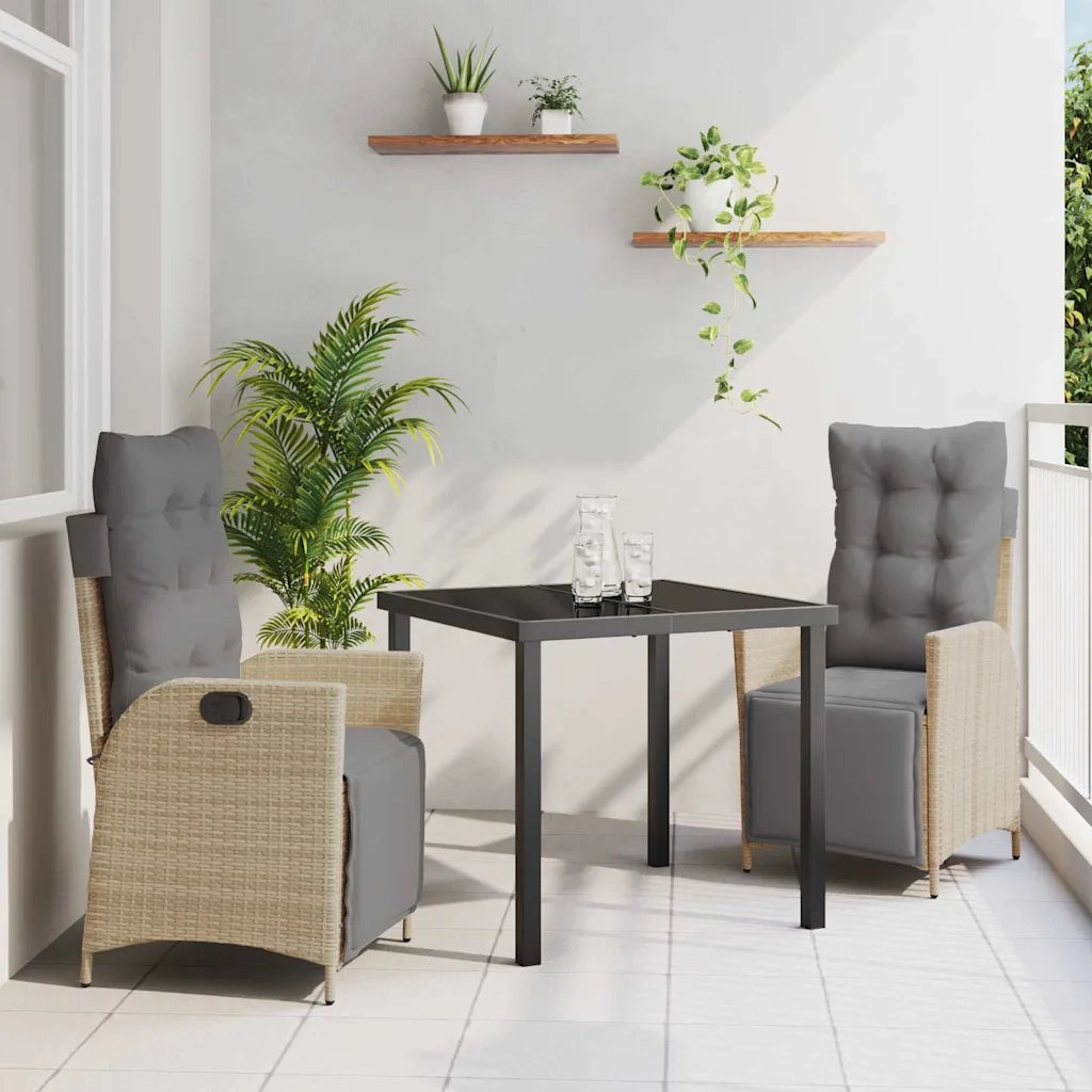 Set da Pranzo per Giardino con cuscino 3 pcs Beige polyrattan