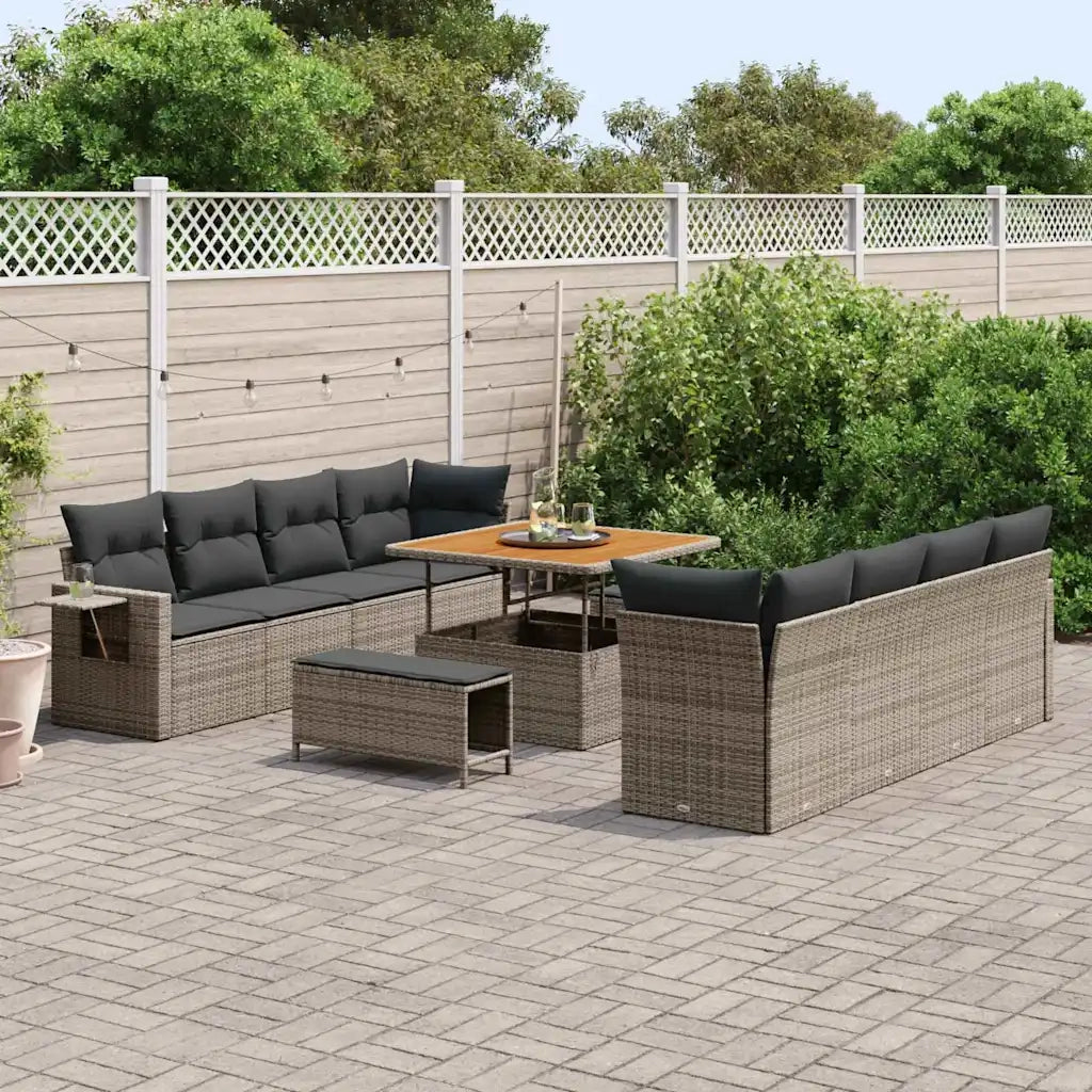 Set Divano da Giardino 11 pcs Grigio Poly Rattan