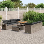 Set Divano da Giardino 11 pcs Grigio Poly Rattan