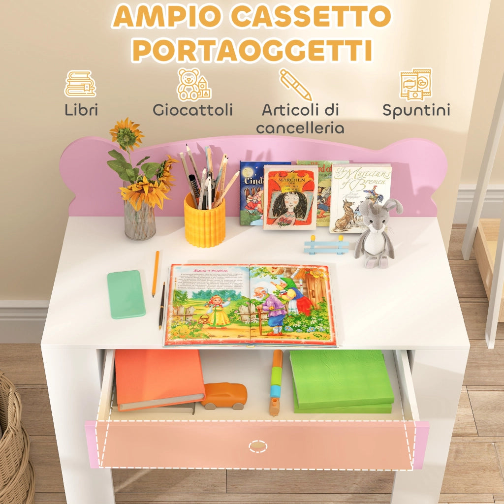 Scrivania per Bambini con Cassetto e Sedia ¨C Minimal ¨C Rosa