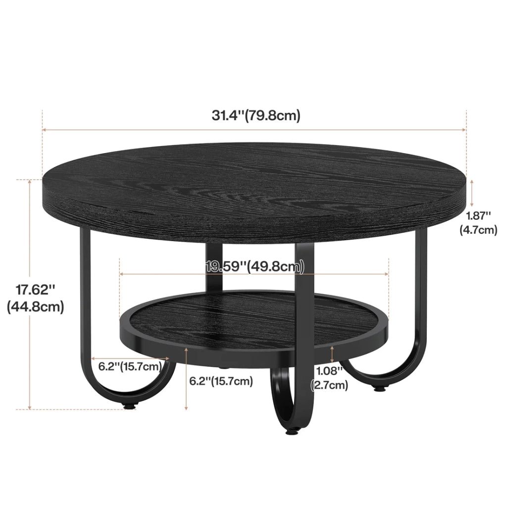 TAVOLINO DA CAFFÈ rotondo 79 cm 2 ripiani nero MDF e metallo