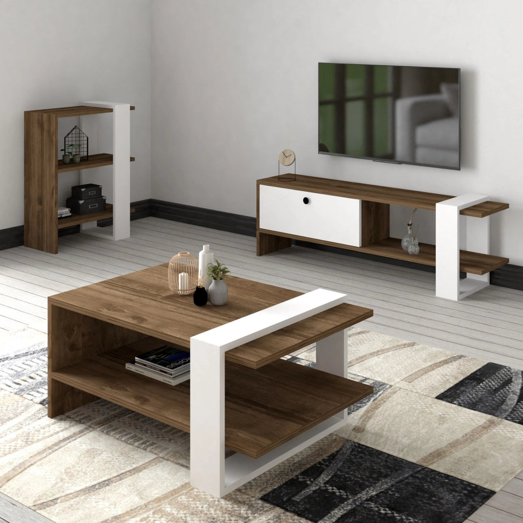 Mazzano, set Mobili da Soggiorno Modulabile, Marrone Noce