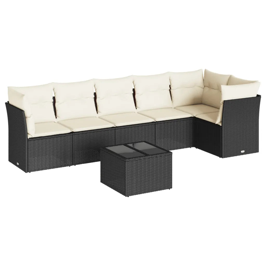 Set Divani da Giardino con Cuscini 7pz Nero Polyrattan