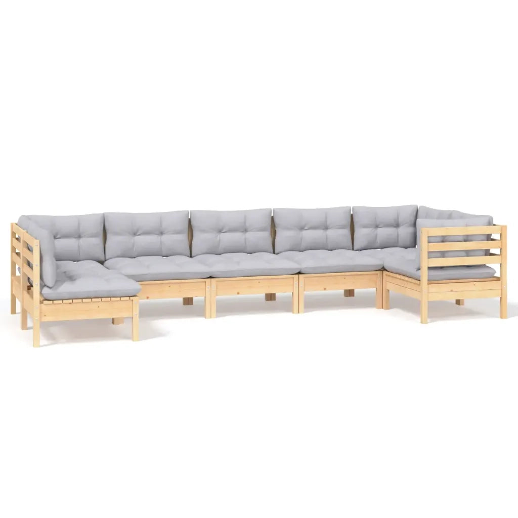 Set Divani da Giardino 7 pz con Cuscini Grigi Massello di Pino 3096429