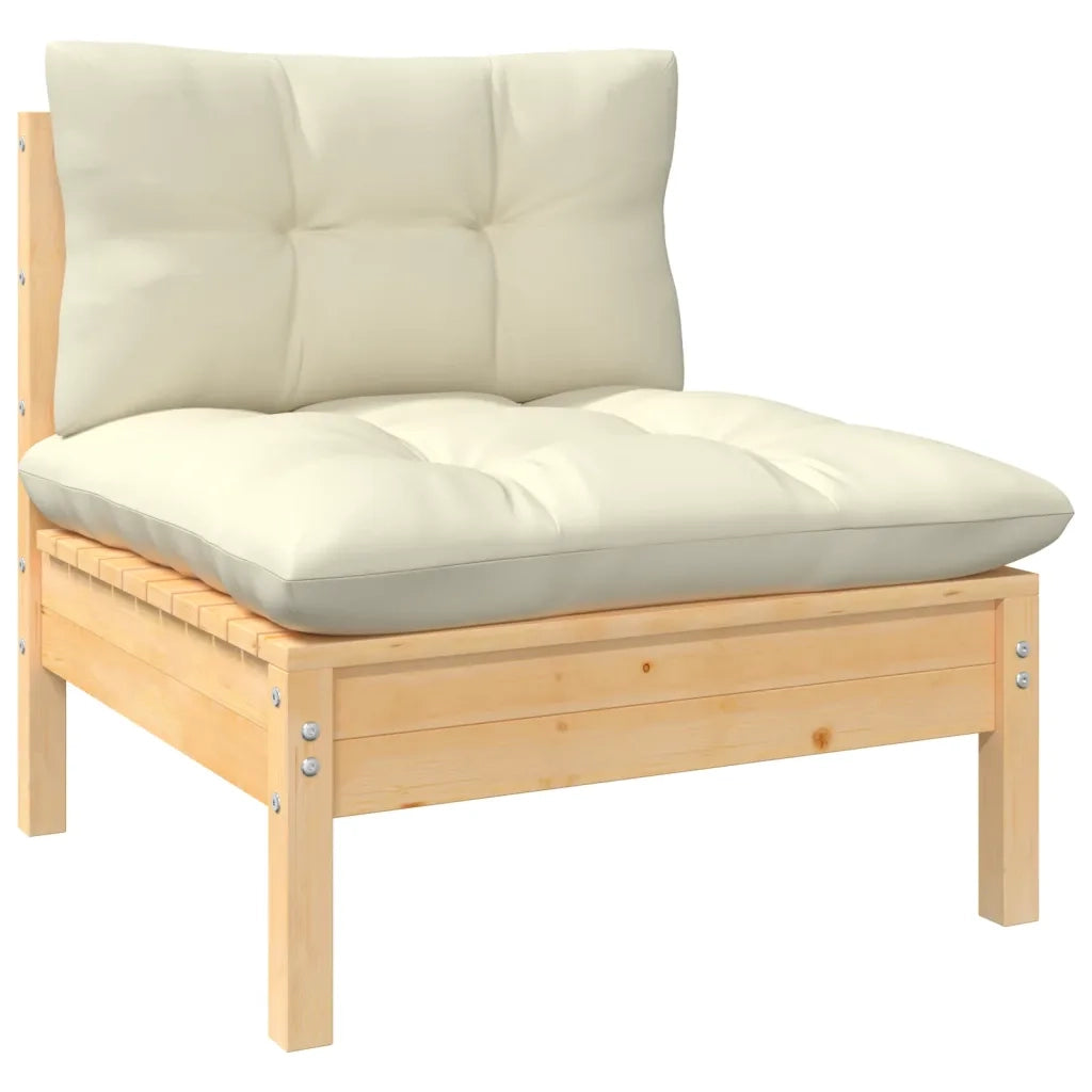 Set Salotto da Giardino 9 pz con Cuscini Crema in Legno di Pino 3096977