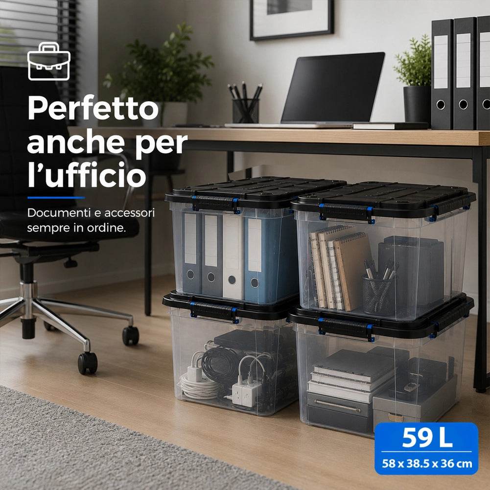 Set 4 Pezzi Contenitori con Coperchio Storage Box Solid Cargo 59L 58x38.5x36 cm