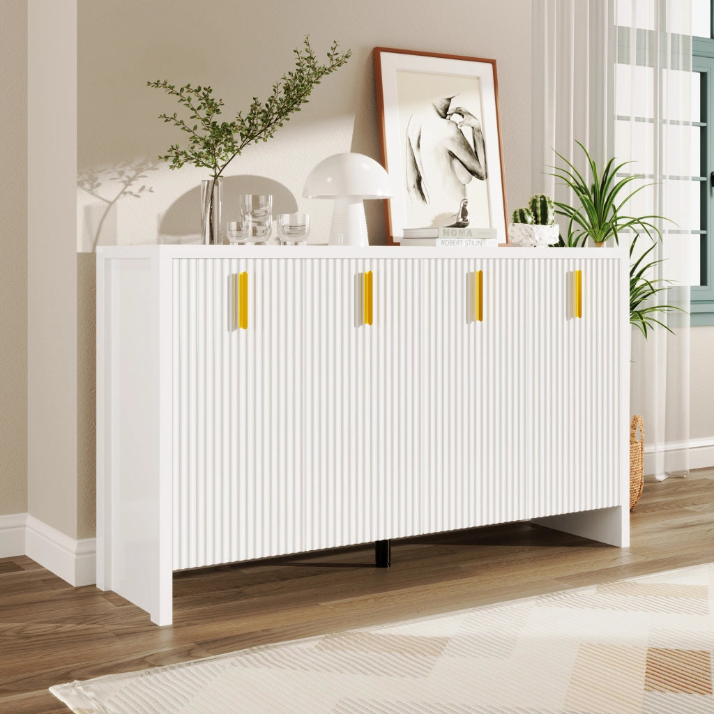 OKWISH Credenza con 4 Ante e Ripiani Regolabili, per Soggiorno o Sala da Pranzo, Pannelli di Particelle, Bianco 140 × 38 × 80 cm