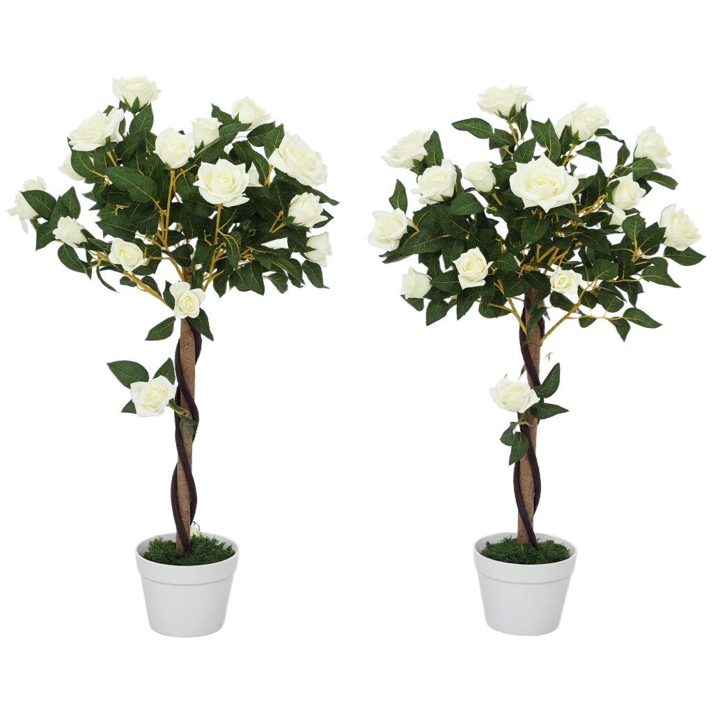Pianta Finta Rosa 21 Fiori con Vaso Cemento ¨C Xylo ¨C Bianco ?18x90cm