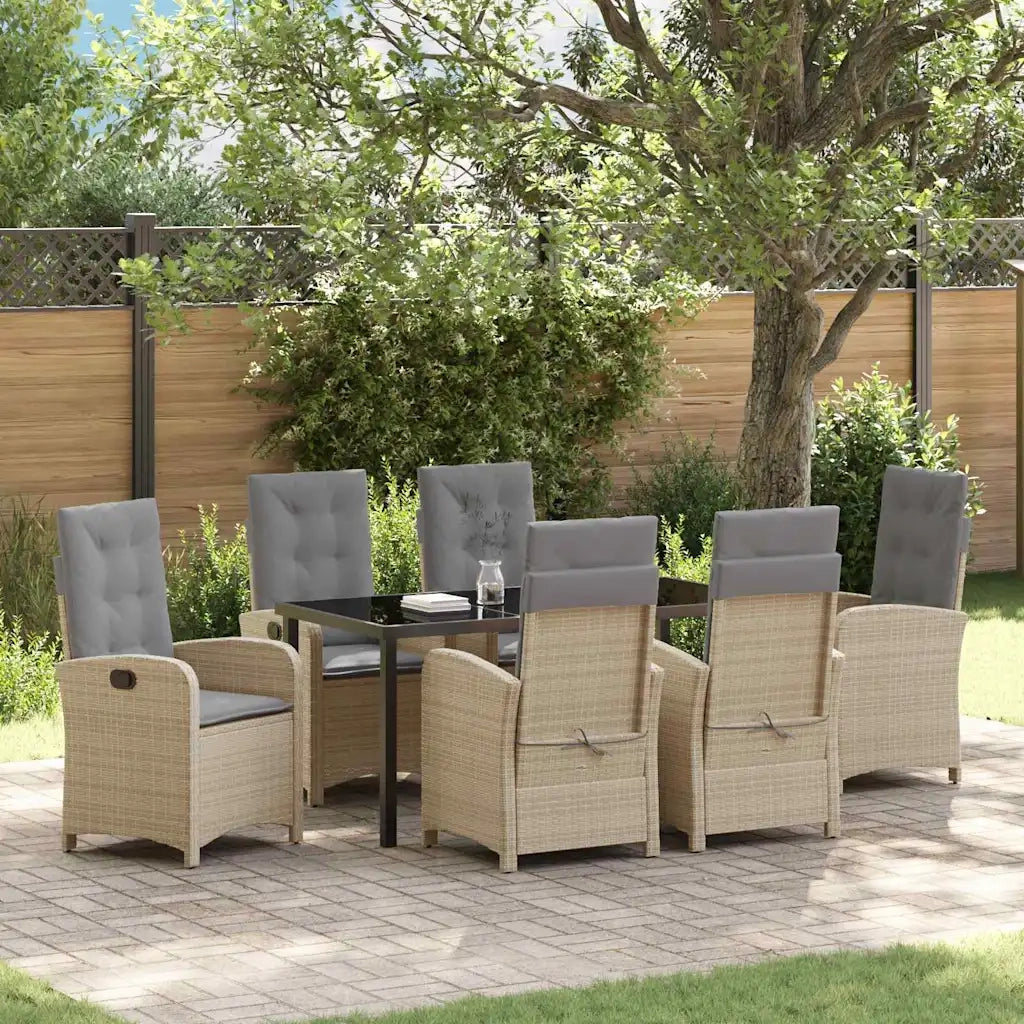 Set da Pranzo per Giardino con cuscino 7 pcs Beige polyrattan