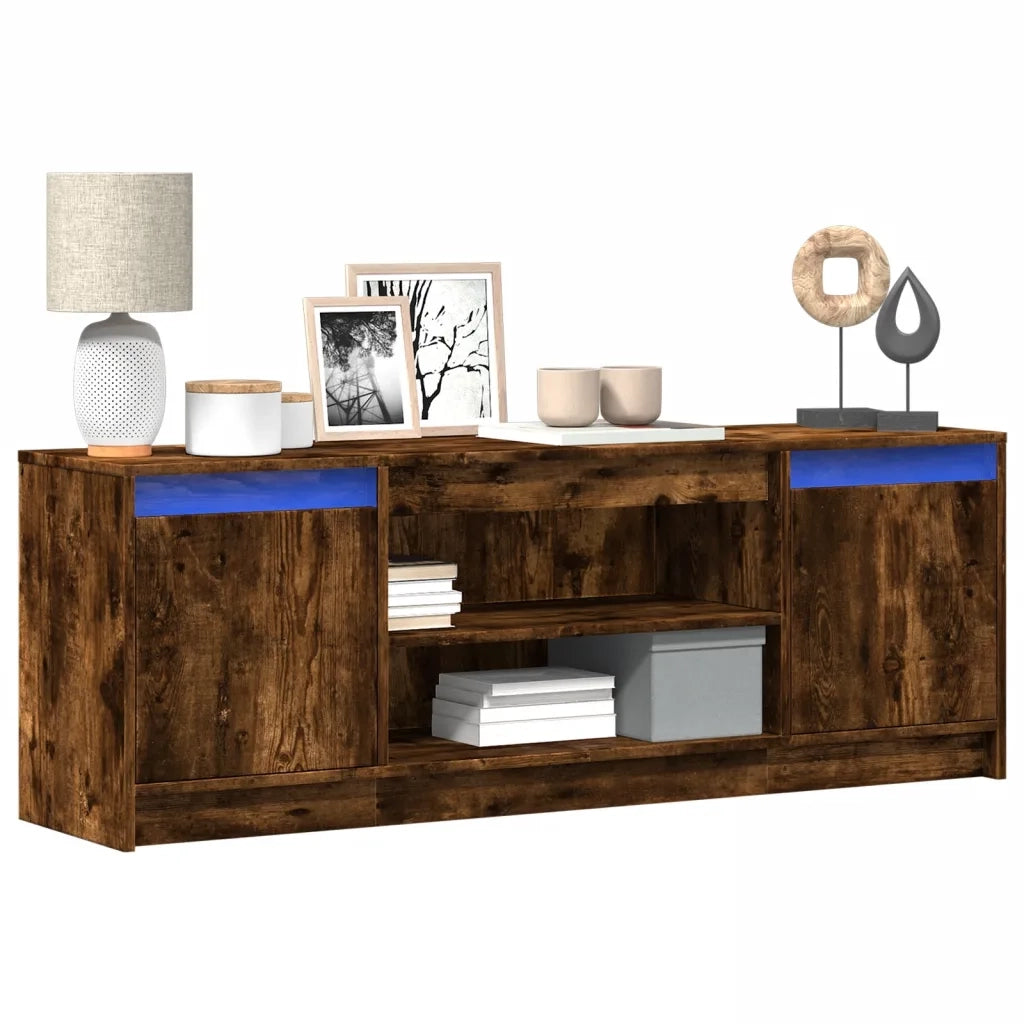 Mobile Porta TV con LED-Mobile per TV-Credenza TV Rovere Fumo 139,5x34x50cm in Truciolato