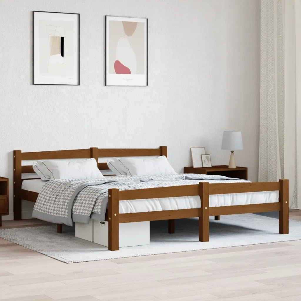 Letto matrimoniale | Letto per adulti | Giroletto senza Materaso Ambrato in Legno di Pino 160x200 cm