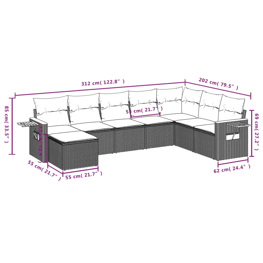 Set Divani da Giardino con Cuscini 8 pz Nero in Polyrattan 3227084