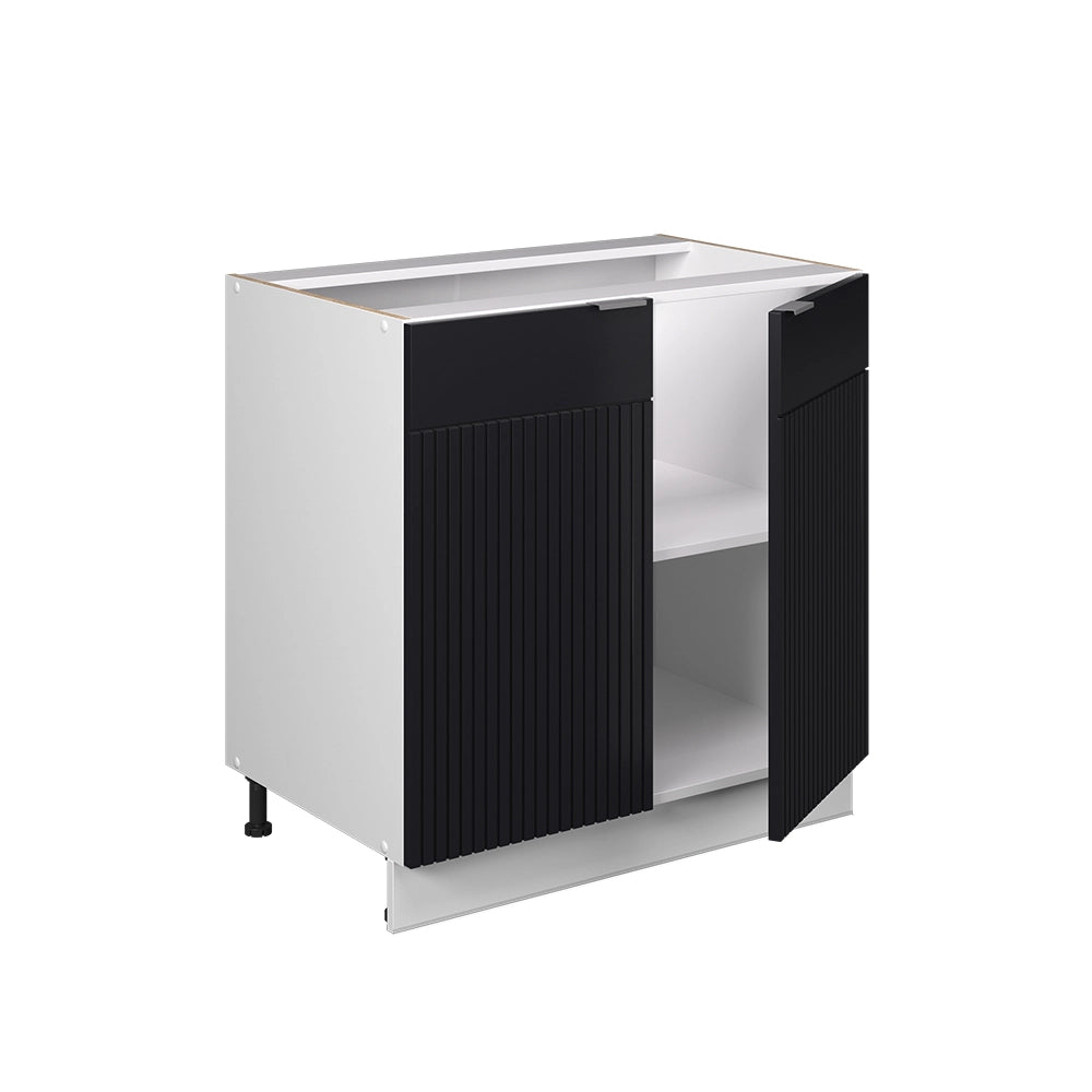 Mobile lavello cucina Fame-Line Nero rigato/Bianco 80 cm con ripiano, PL Marmo Vicco