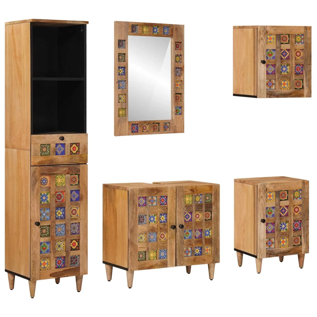 Set di mobili per il bagno con cassetto 5 pcs Naturale 3310099