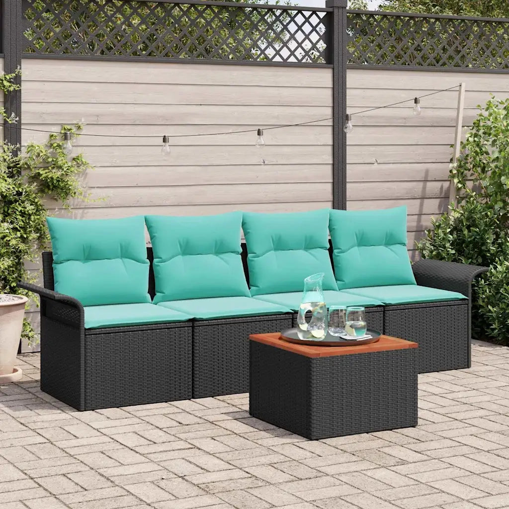 Set Divano da Giardino 5 pcs Nero e Turchese polyrattan 3355932