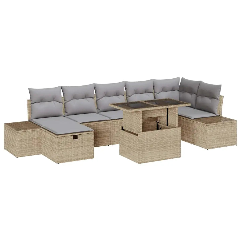 Set Divano da Giardino con cuscino 8 pcs Beige Poly Rattan 3359887