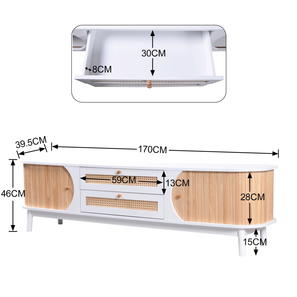 Cassettiera per TV bianca in MDF lunghezza 170 cm