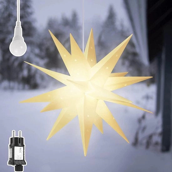 Decorazione di Natale esterna 3D LED luce stella giardino 60 cm XXL - Decorazione di Natale per la finestra da appendere - Stella di Natale LED bianca con illuminazione LED calda - Stella LED illuminata