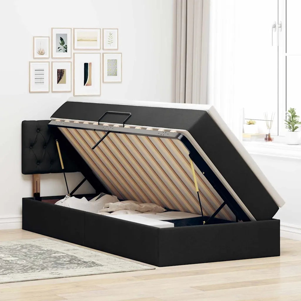 Letto con contenitore e materasso Nero 100 x 200 cm 3370553