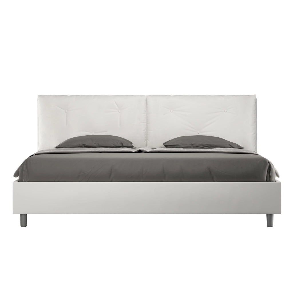 BS COM Letto matrimoniale king size senza rete imbottito 200x210 similpelle bianco