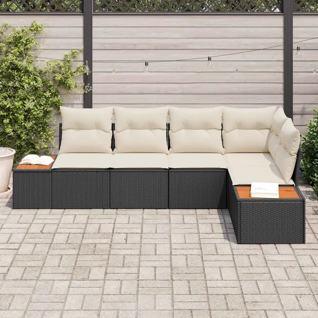 Set Divano da Giardino con cuscino 5 pcs Nero Poly Rattan