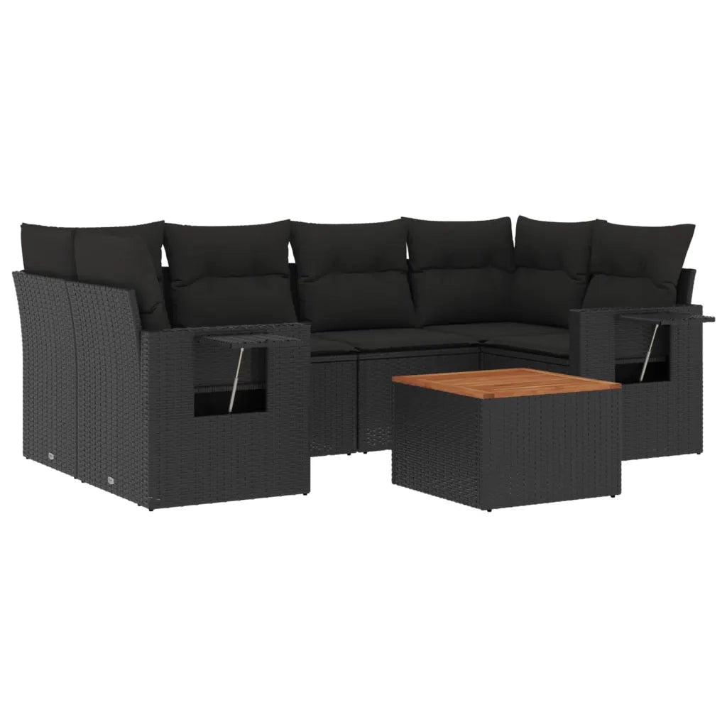 Set Divani da Giardino con Cuscini 7pz Nero Polyrattan