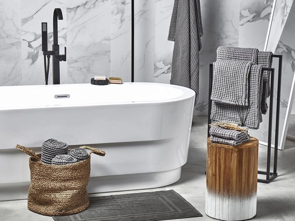 Set di 11 asciugamani Telo da bagno e tappetino da bagno per ospiti in cotone grigio a bassa torsione