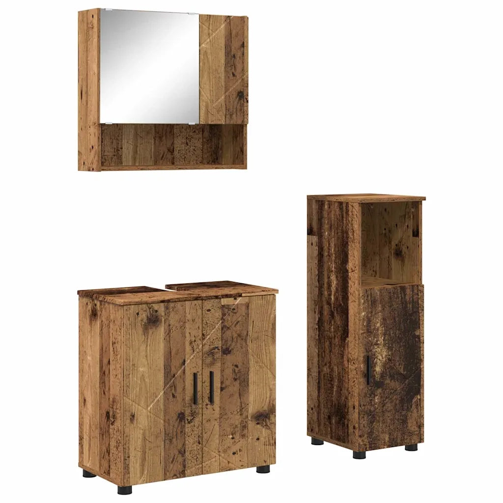 Set di mobili per il bagno con porta 3 pcs Legno vecchio