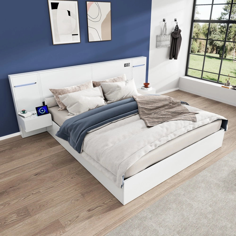 Letto Matrimoniale con USB, LED e Bluetooth ¨C Xylo ¨C Bianco 180x200