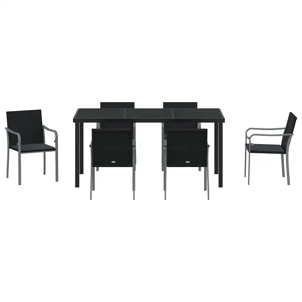 Set da Pranzo per Giardino 7 pcs Nero e Grigio Rattan in PE