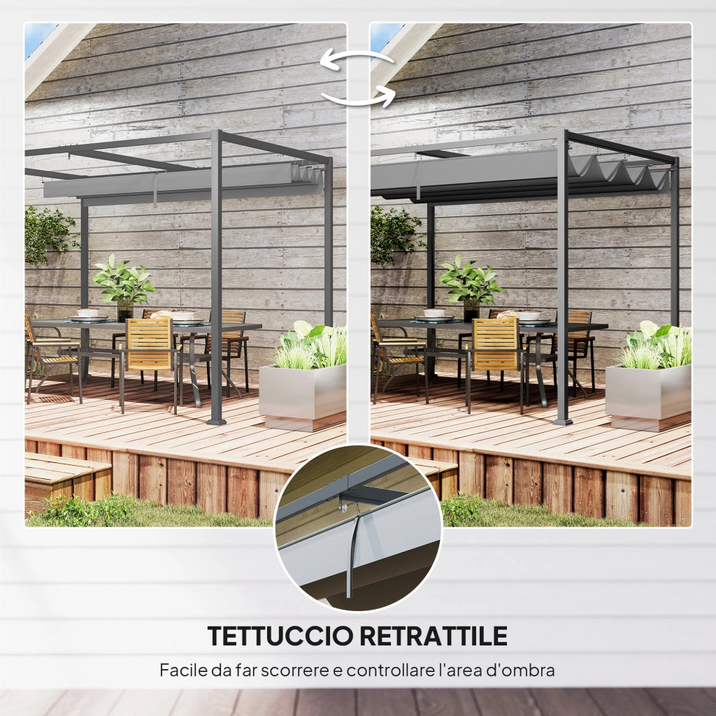 Gazebo da Giardino con Telo ¨C Minimal ¨C Grigio e Nero 3x2m