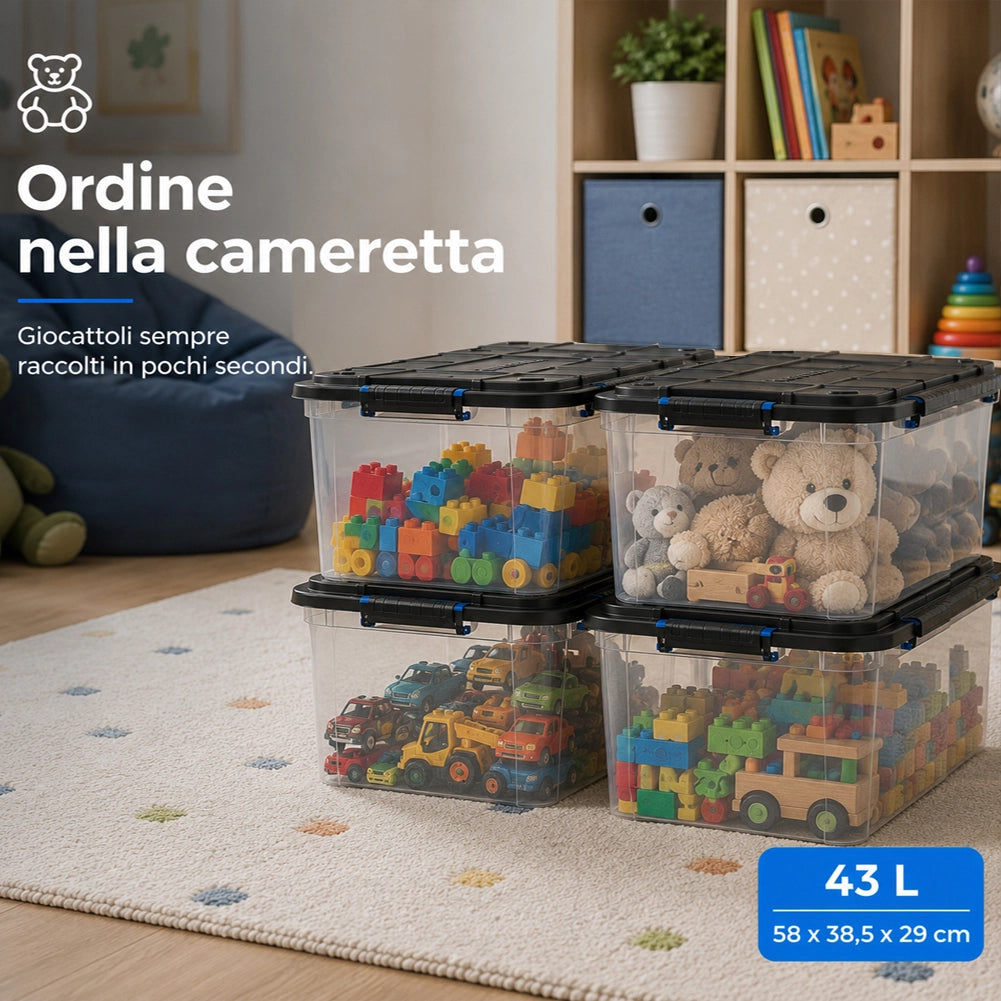Set 4 Pezzi Contenitori con Coperchio Storage Box Solid Cargo 43L 58x38.5x29 cm