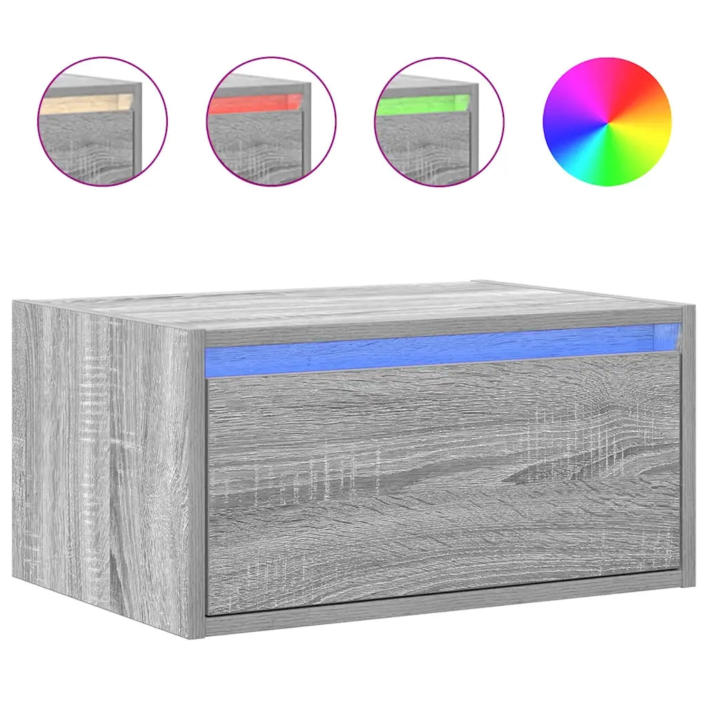Comodini a Parete con luci LED 2 pz Grigio Sonoma 860222