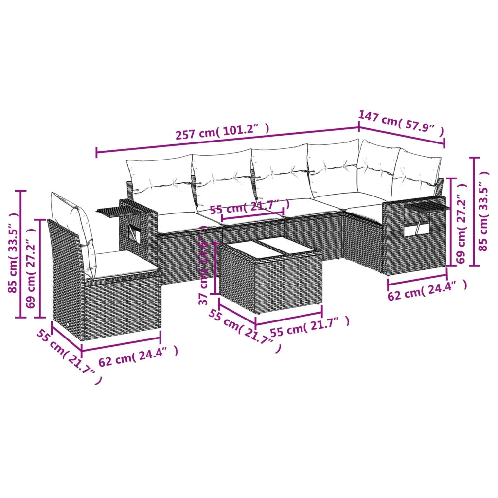 Set Divani da Giardino 7pz con Cuscini Grigio Chiaro Polyrattan 3252579