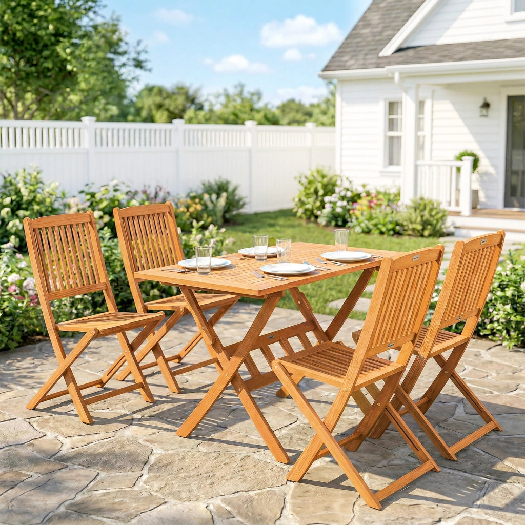 Set da Pranzo da Giardino 5 Pezzi, Tavolo e 4 Sedie Pieghevoli