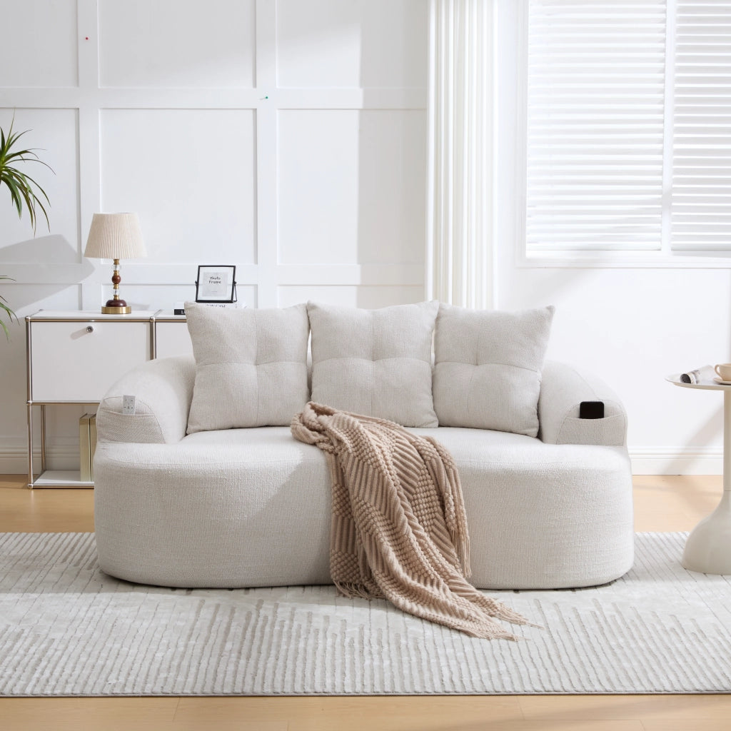 Divano lineare 2 posti - con cuscini extra spessi e seduta profonda - in chenille beige