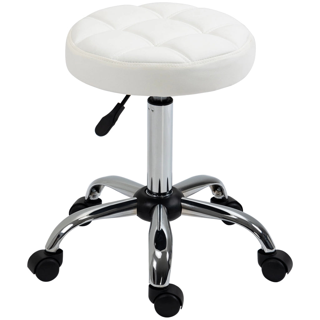 Sgabello girevole con ruote regolabile in altezza 48-63 cm ¨C Xylo ¨C bianco, rivestimento pelle PU ?35,5 cm