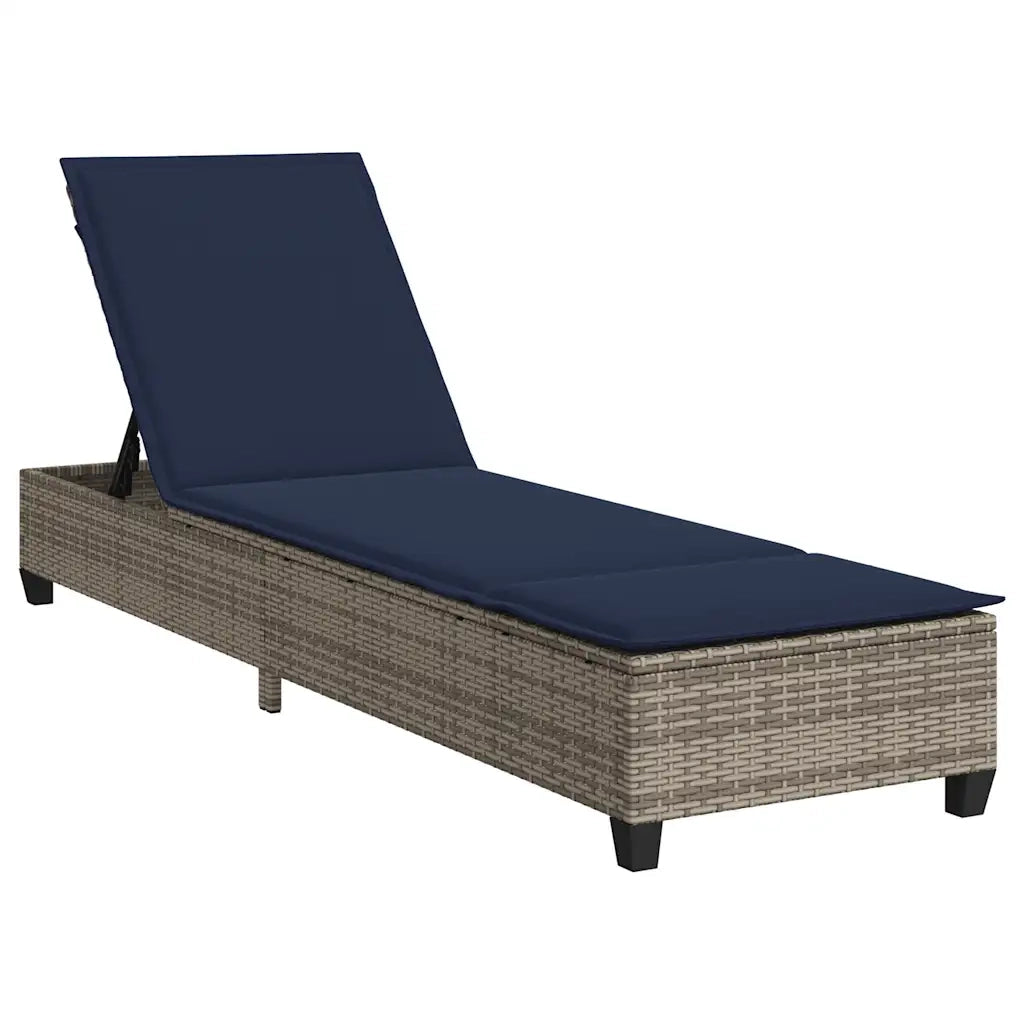 Lettino Prendisole con Cuscini Grigio 55x200x25,5cm Polyrattan 4104099