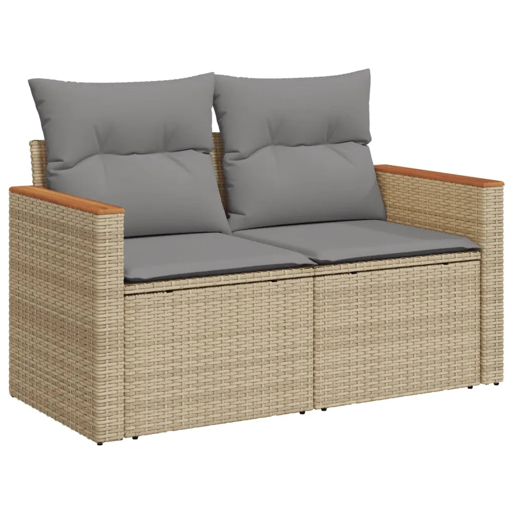Set Divano da Giardino 6 pz | Set Salotto da Giardino con Cuscini Beige Misto Polyrattan