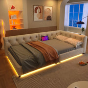 Letto Diurno Imbottito con LED ¨C MINIMAL ¨C Lino Beige 90x200