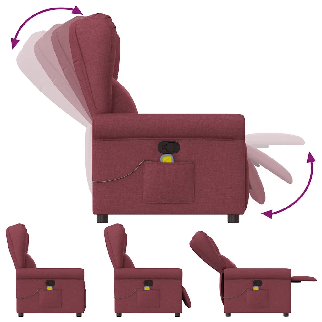 Poltrona Massaggiante Reclinabile Rosso Vino in Tessuto 4015669