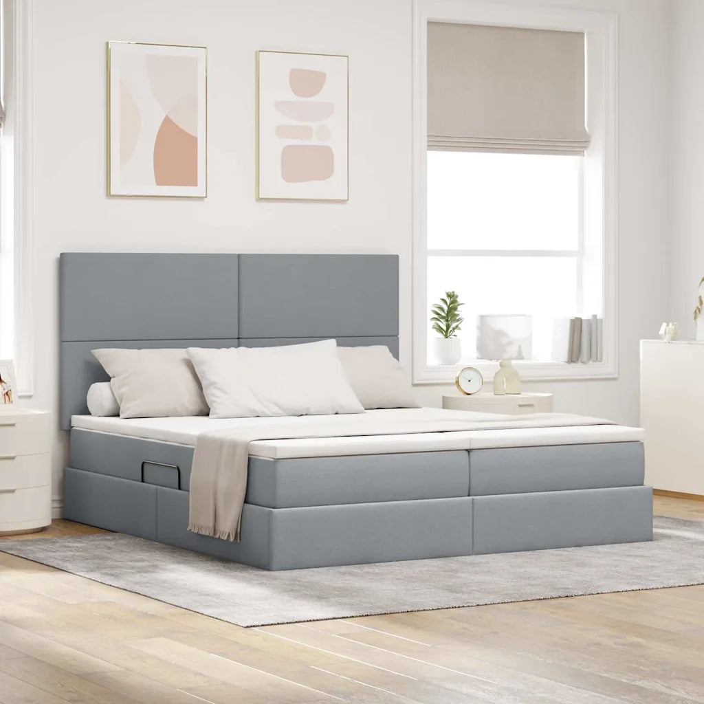 Letto con Contenitore con materasso Grigio chiaro 200 x 200 cm 3372191
