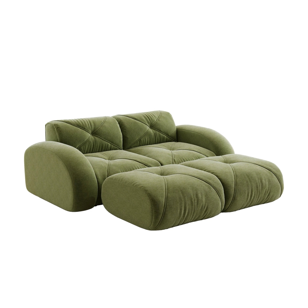 Divano modulare 2 posti con pouf - Zephmum- Verde, antiscivolo, senza montaggio