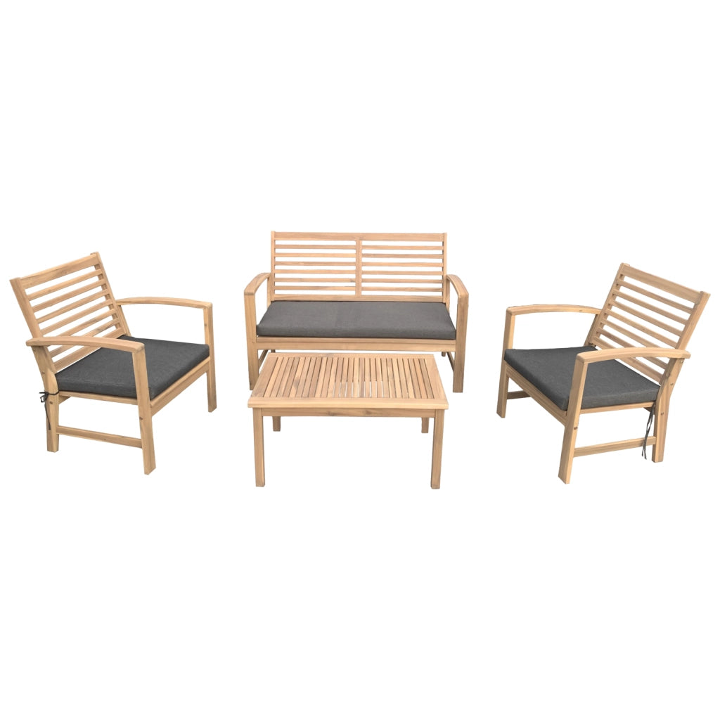 Set di mobili da giardino Acacia Goa 4 posti - cuscini grigi