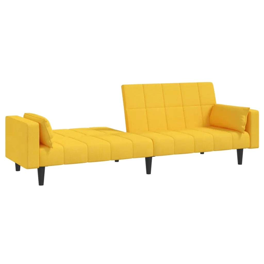 Divano Letto a 2 Posti con 2 Cuscini Giallo in Tessuto 375838