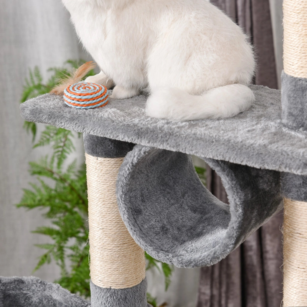 EasyComfort Tiragraffi per Gatti con Cuccia, Amaca, e Pali in Sisal, Grigio
