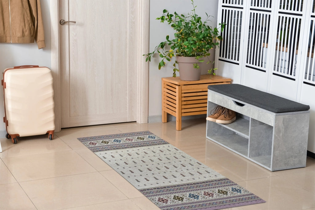 Tappeto Arredo Moderno Morbido in Ciniglia Ingresso Antiscivolo Prodotto Italiano  Soggiorno Camera Salotto Disegni Piazzati Cotone Varie Misure Grande Loom/Prugna - 140x200 cm