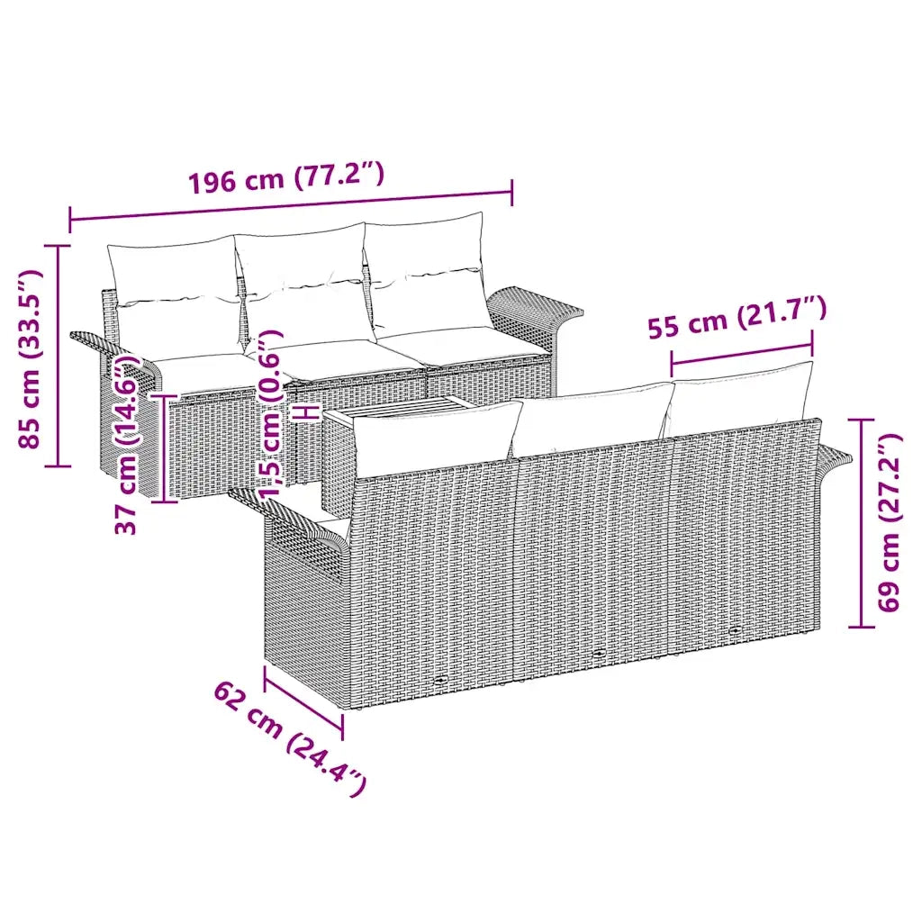Set Divano da Giardino con cuscino 7 pcs Beige polyrattan 3347273