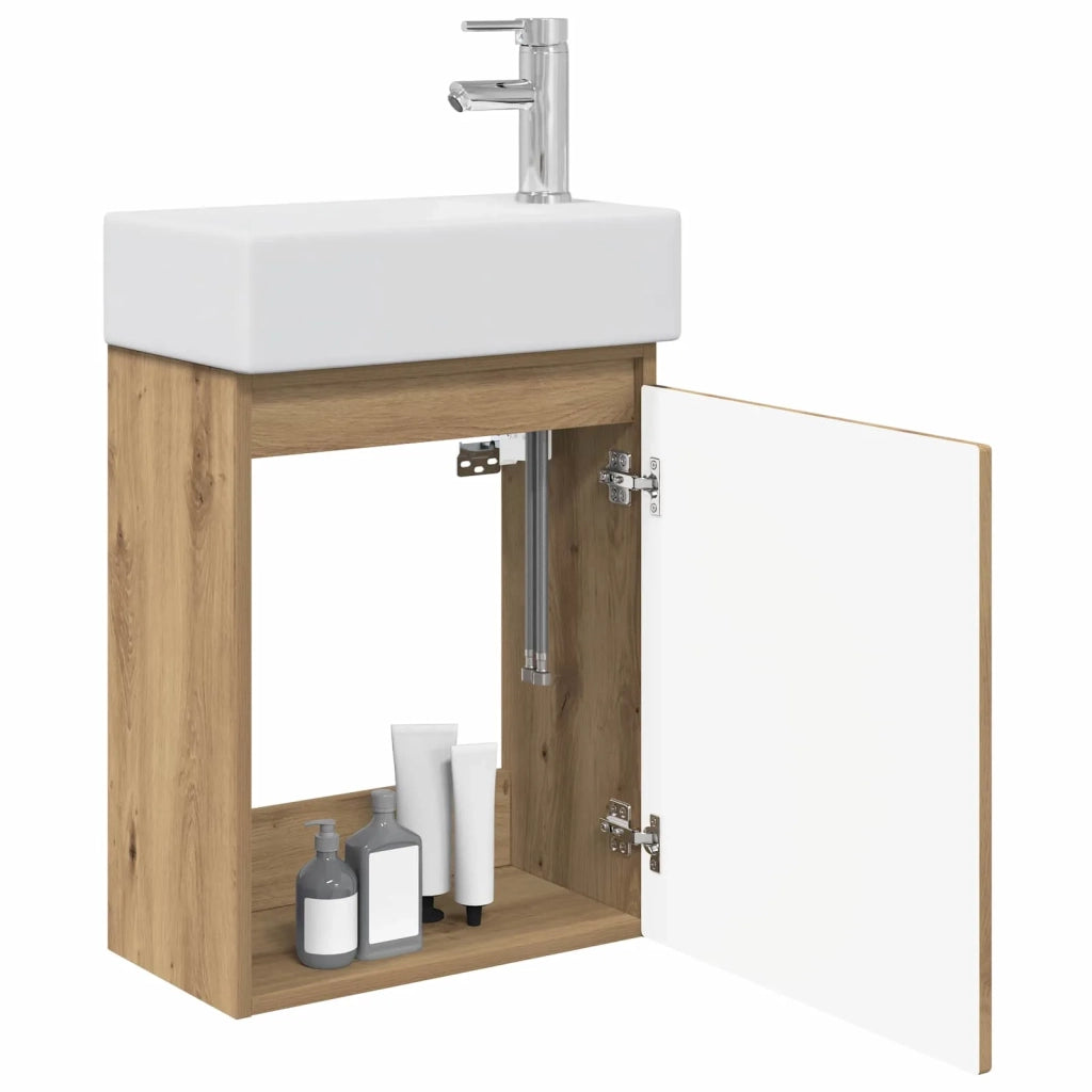 Mobile Bagno | Armadio da bagno con rubinetto Rovere Artigianale
