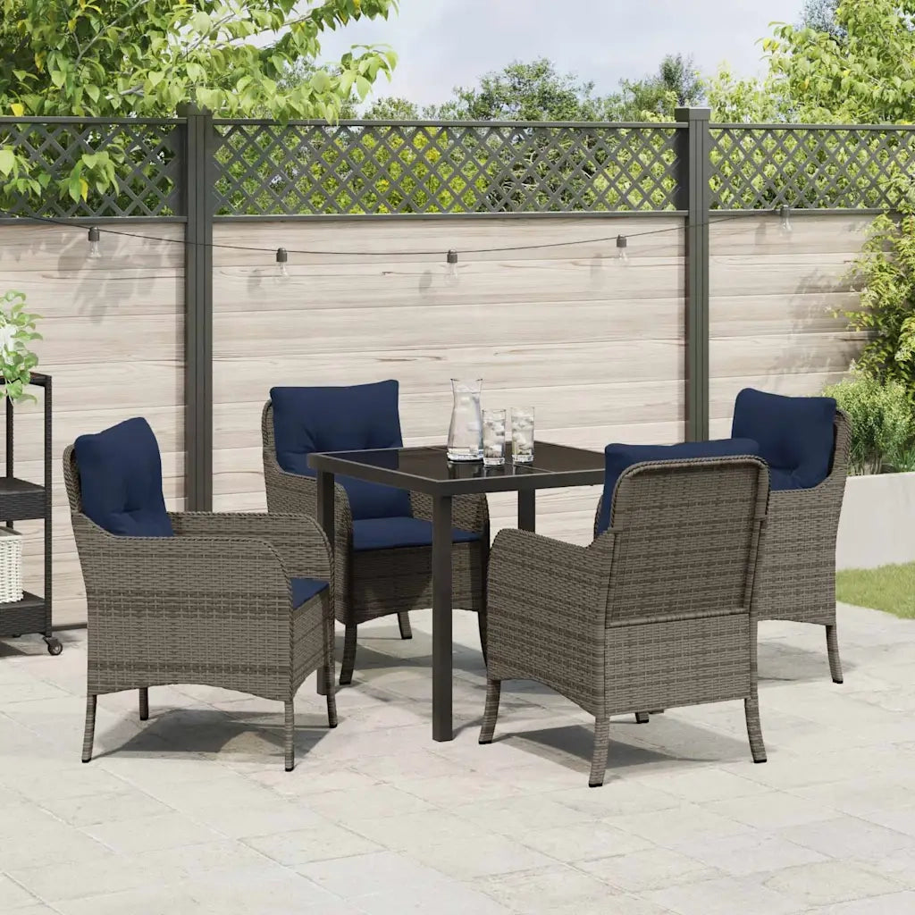 Set da Pranzo per Giardino con cuscino 5 pcs Grigio polyrattan